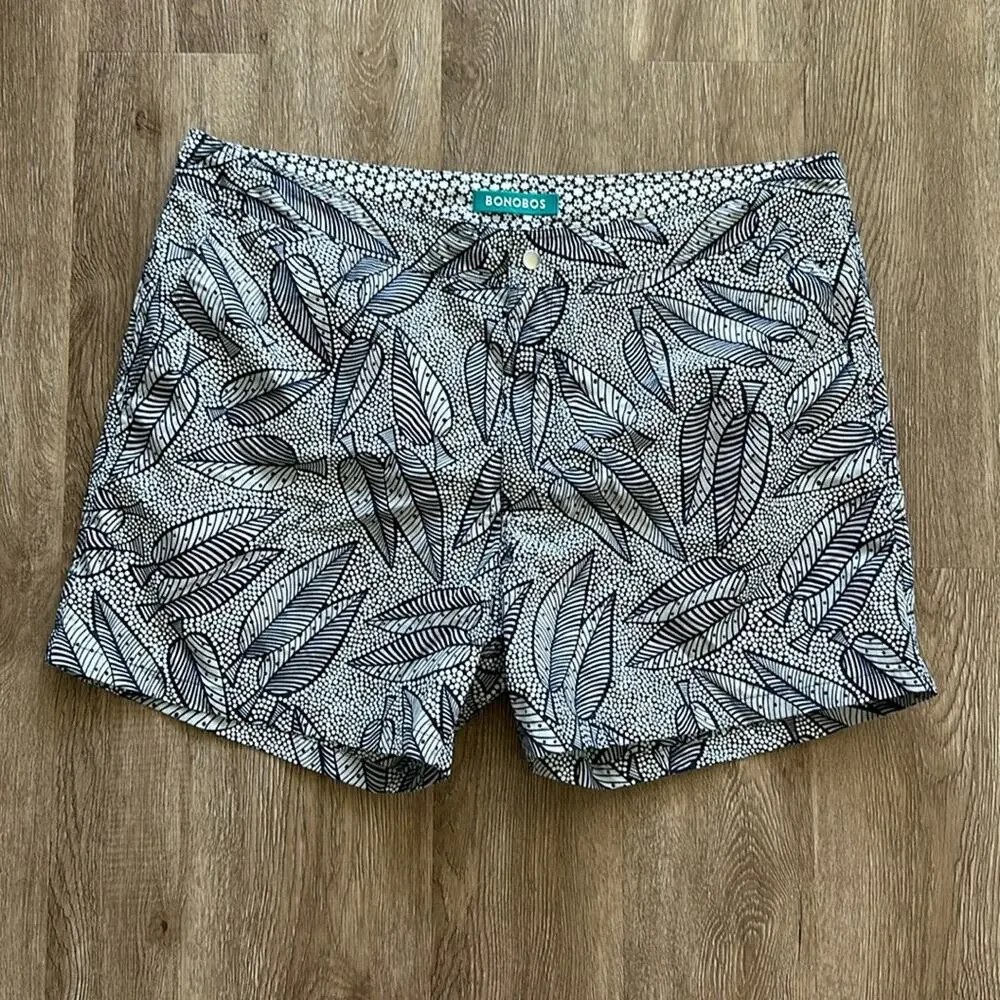Bonobos Swim Trunks Blue & White Leaf Print Size 40